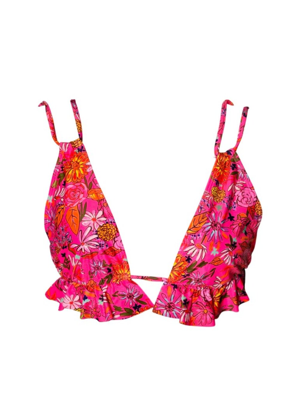 Floral Bikini Set M Pink Two Piece High Waist Ruffle Accent Adjustable Triangle - Picture 3 of 11